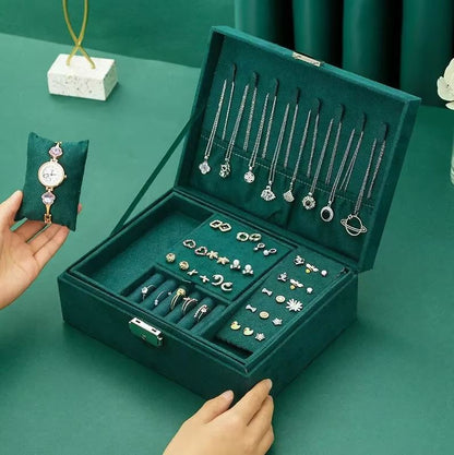 Grande boîte à bijoux en velours avec serrure