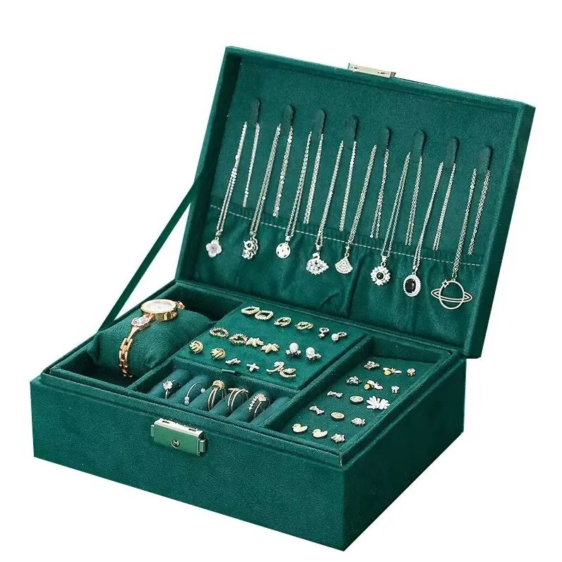 Grande boîte à bijoux en velours avec serrure