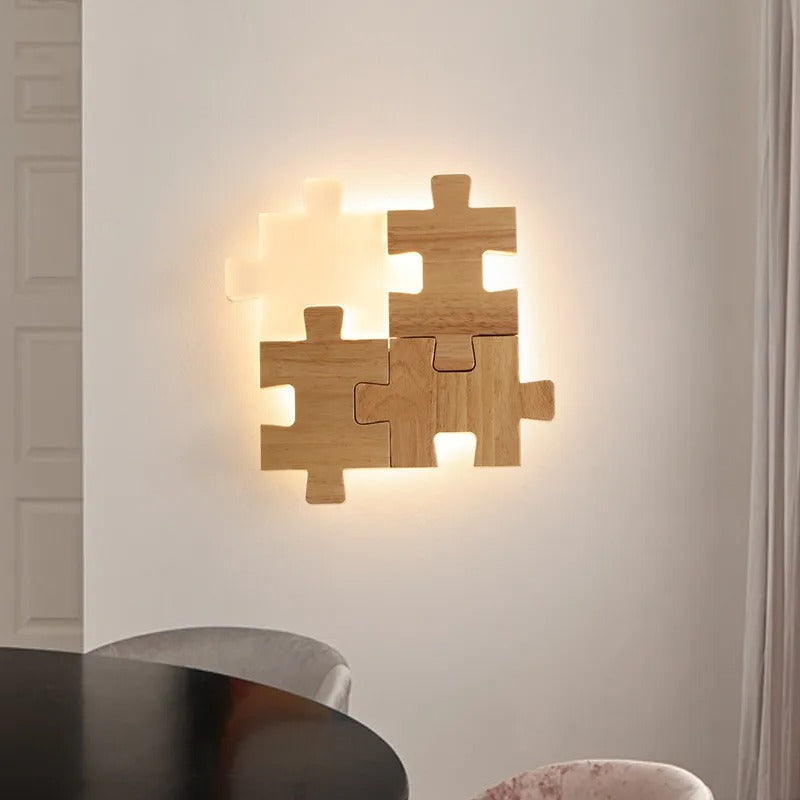 applique murale en bois puzzle led