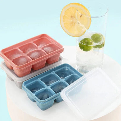 3 Bacs à glaçons de 6 compartiments en plastique avec couvercle
