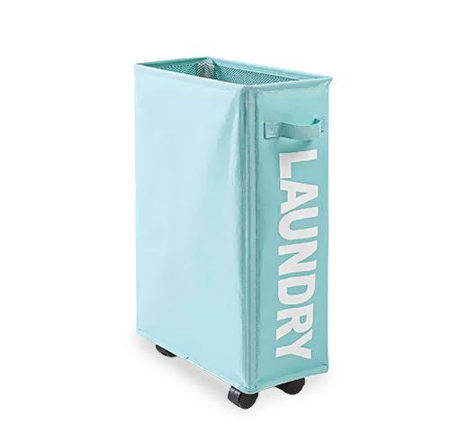 Panier à Linge Sur Roulettes 2 Compartiments Bleu – Trieur Linge Avec Poignée Rétractable Et Caddie Shopping