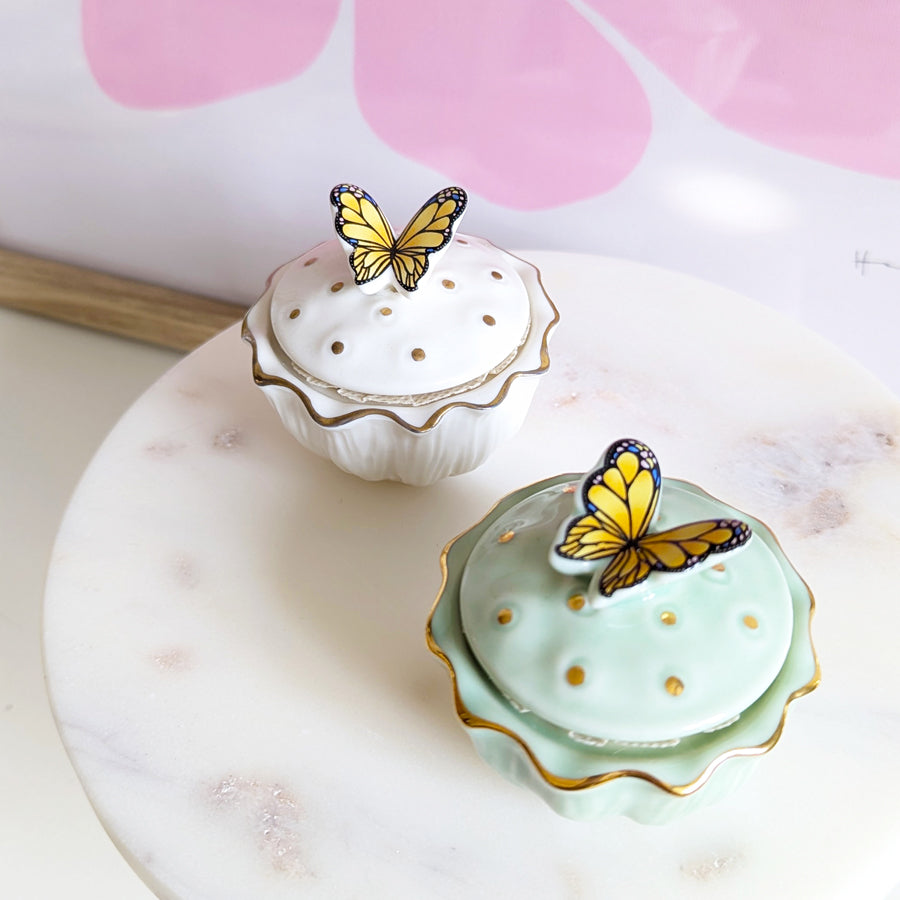 Petite boîte à bijoux papillon en céramique
