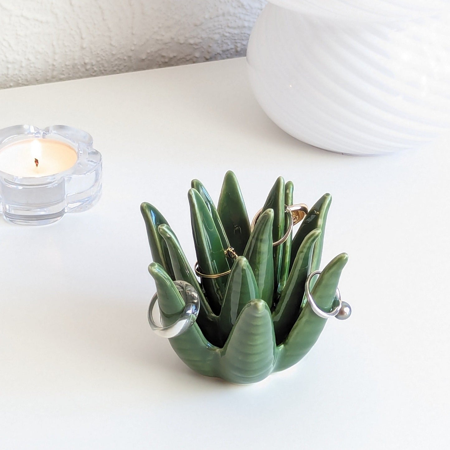 Porte-bagues aloe vera en céramique