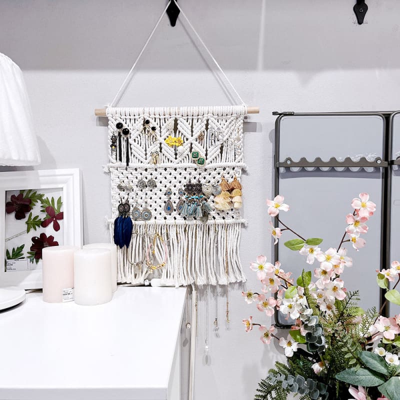 Porte bijoux macramé bohème à suspendre