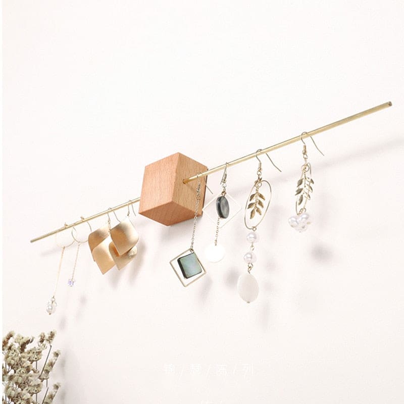 Porte-bijoux mural minimaliste cube en bois