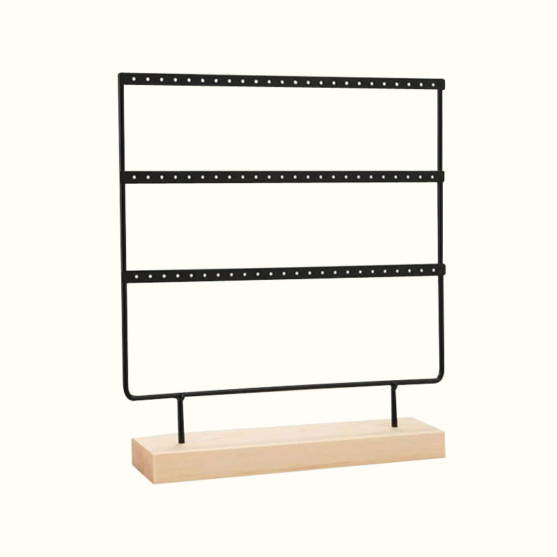 Porte-boucles d’oreilles à 3 rangées en métal et bois