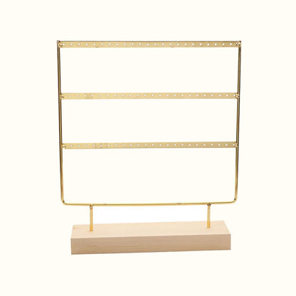 Porte-boucles d’oreilles à 3 rangées en métal et bois