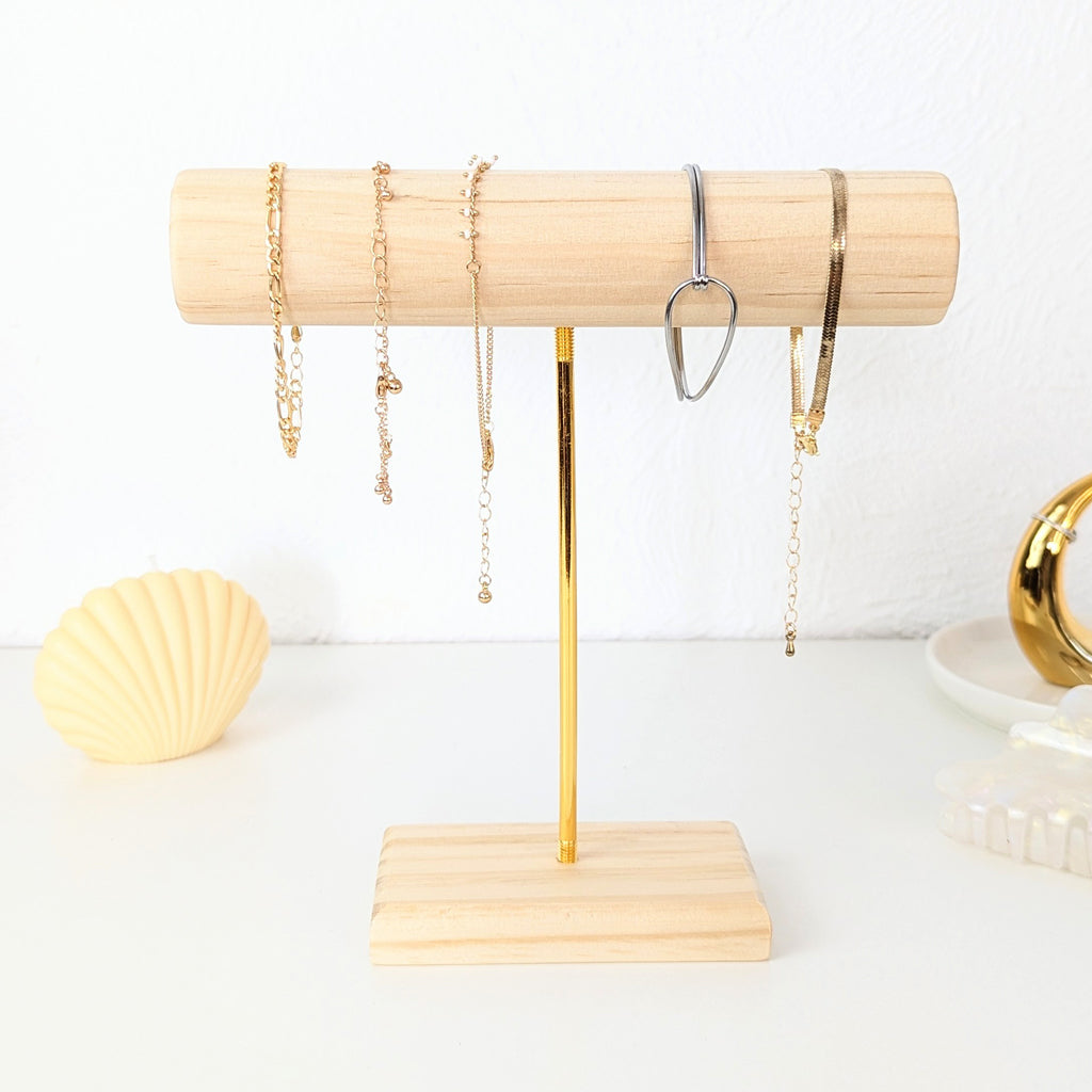 Porte bracelets en bois et tige doré