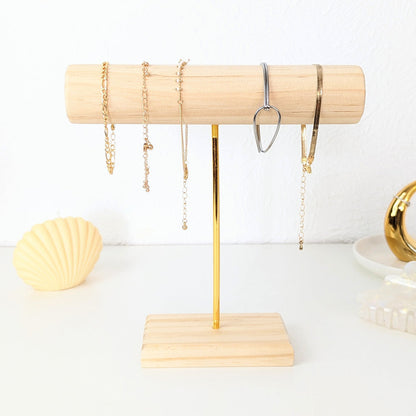 Porte bracelets en bois et tige doré