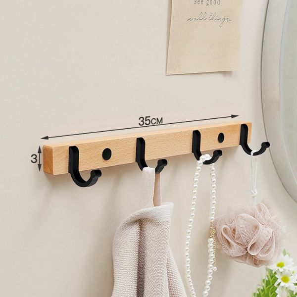 porte manteaux bois hetre 4 crochets noir