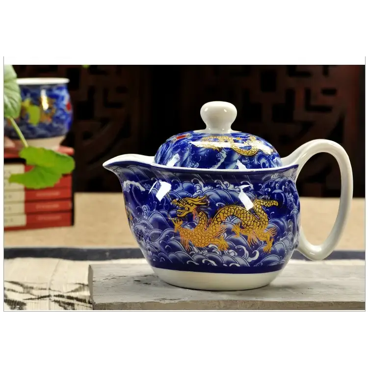 Théière Chinoise en Céramique Dragon - Bleu