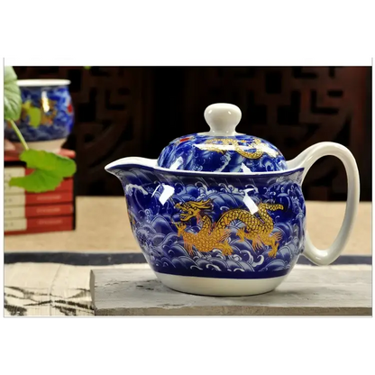 Théière Chinoise en Céramique Dragon - Bleu