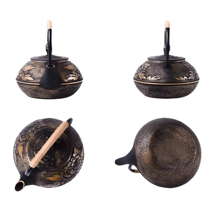 Théière en Fonte Design Fleur Dorée