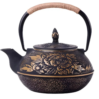 Théière en Fonte Design Fleur Dorée
