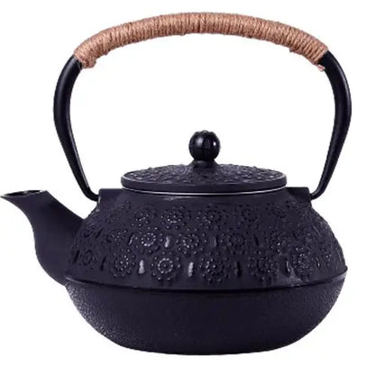 Théière en Fonte Japonaise Noire Gravures Fleurs