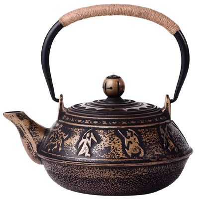 Théière en fonte Noir Antique Or Design Guerrier