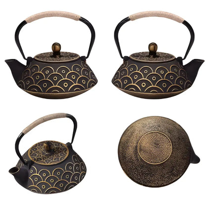 Théière en Fonte Noir Écailles d'Or