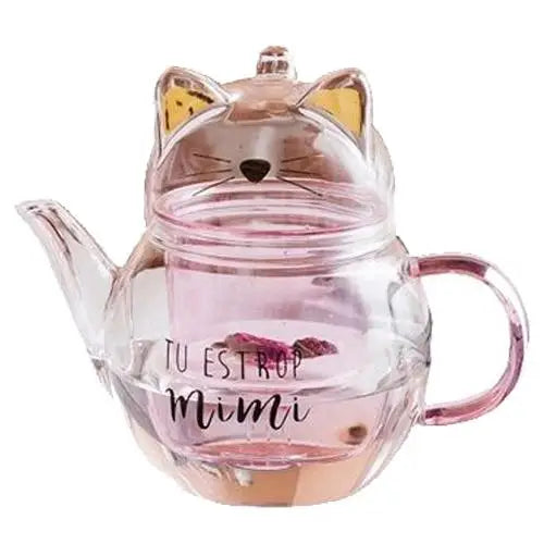 Théière en Verre en Forme de Chat "Tu es trop Mimi"