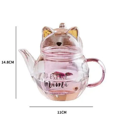 Théière en Verre en Forme de Chat "Tu es trop Mimi"