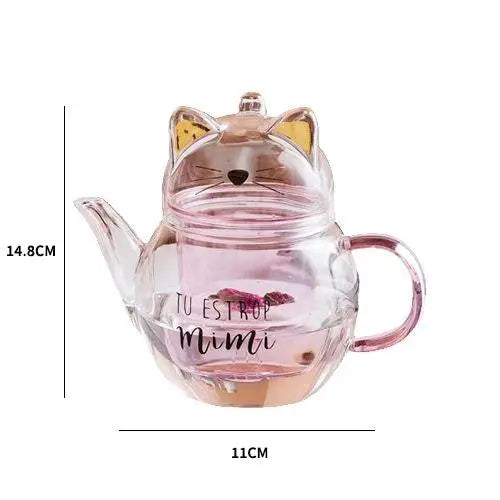 Théière en Verre en Forme de Chat "Tu es trop Mimi"