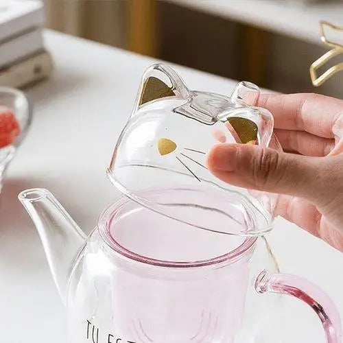 Théière en Verre en Forme de Chat "Tu es trop Mimi"