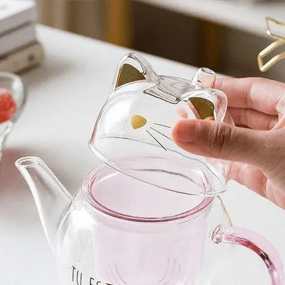 Théière en Verre en Forme de Chat "Tu es trop Mimi"