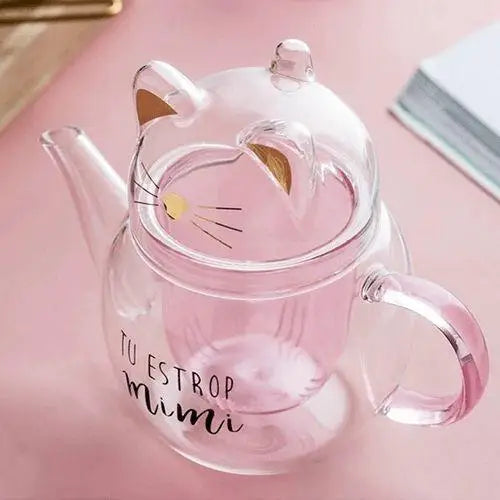 Théière en Verre en Forme de Chat "Tu es trop Mimi"