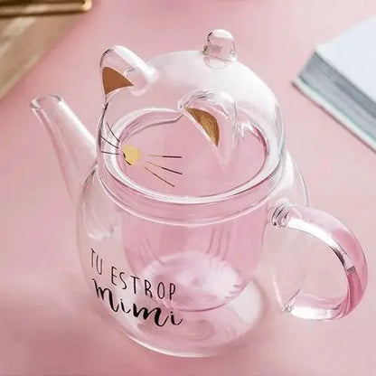Théière en Verre en Forme de Chat "Tu es trop Mimi"