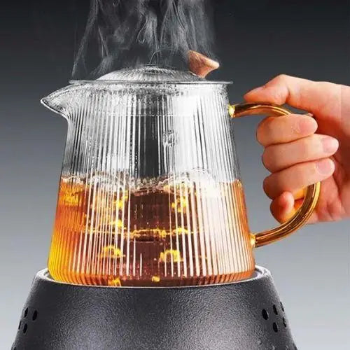 Théière en Verre Strié avec Filtre