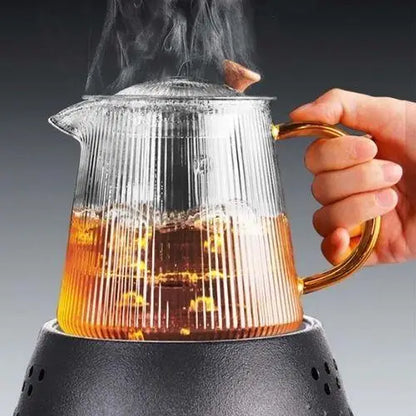 Théière en Verre Strié avec Filtre