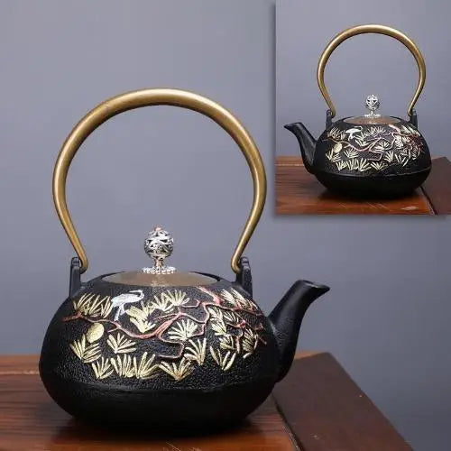 Théière Fonte Pins et Oiseau