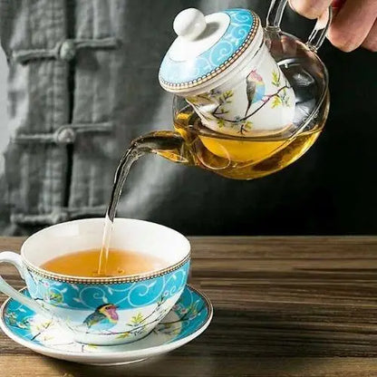 Théière Vintage en Verre avec Motif d'Oiseaux