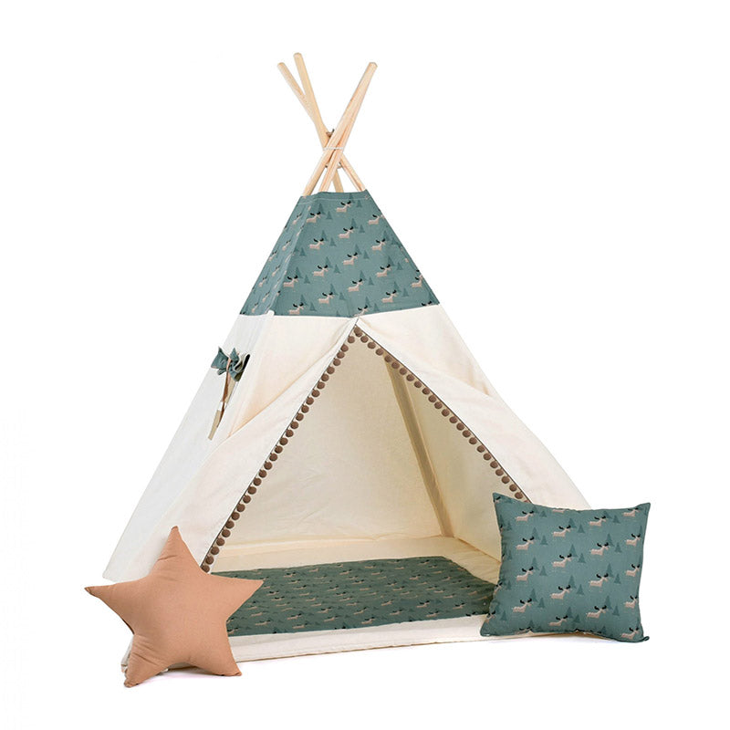 tipi-enfant-vert-et-blanc-avec-motifs-cerfs