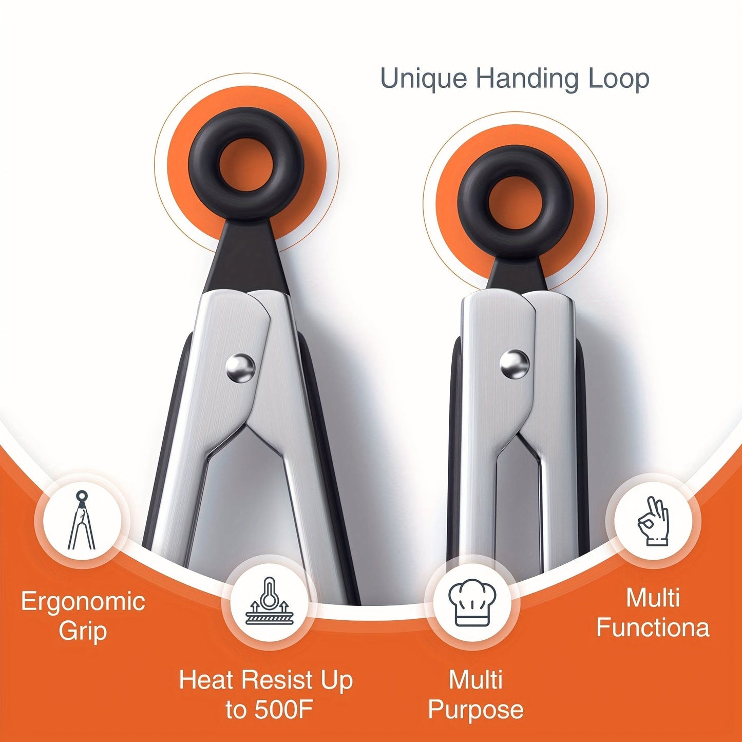 Tong de cuisine en acier inoxydable avec embouts en silicone noirs