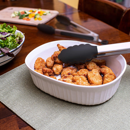 Tong de cuisine en acier inoxydable avec embouts en silicone noirs