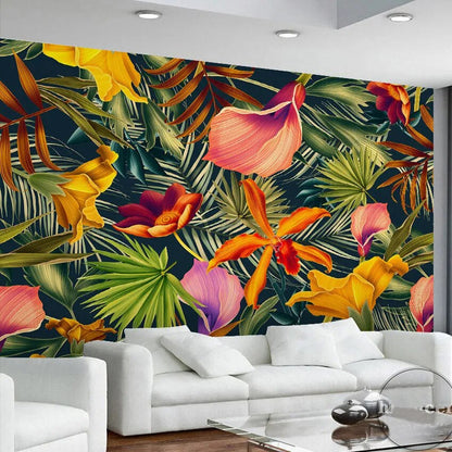 Trompe l'Oeil Mural au Design de Fleurs Tropicales