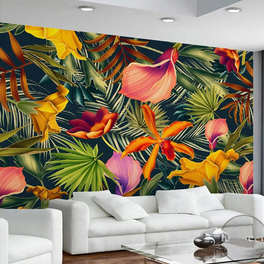 Trompe l'Oeil Mural au Design de Fleurs Tropicales