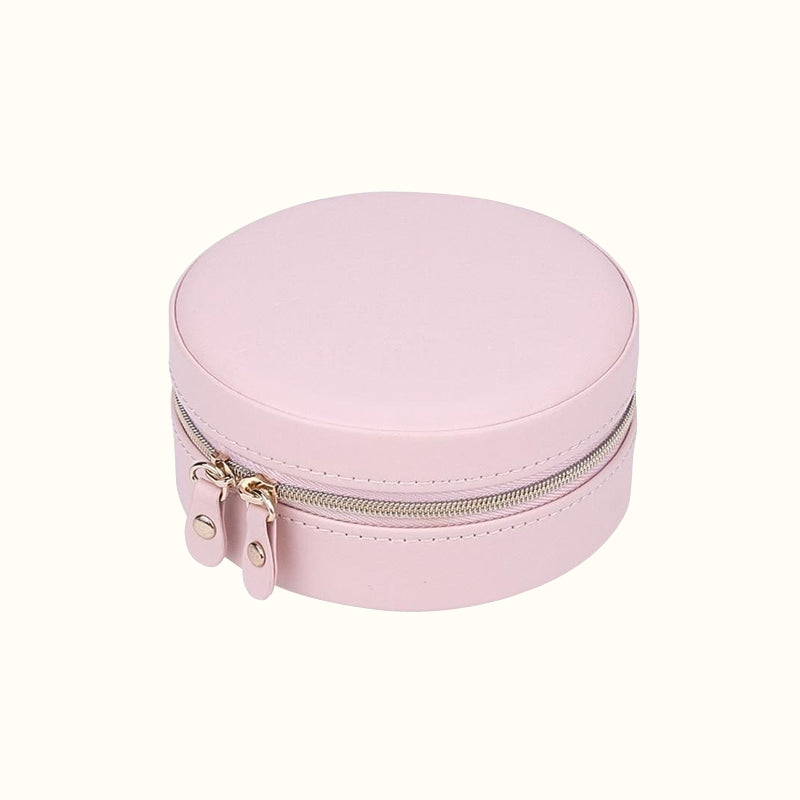 Trousse à bijoux de voyage en cuir ronde