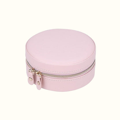 Trousse à bijoux de voyage en cuir ronde