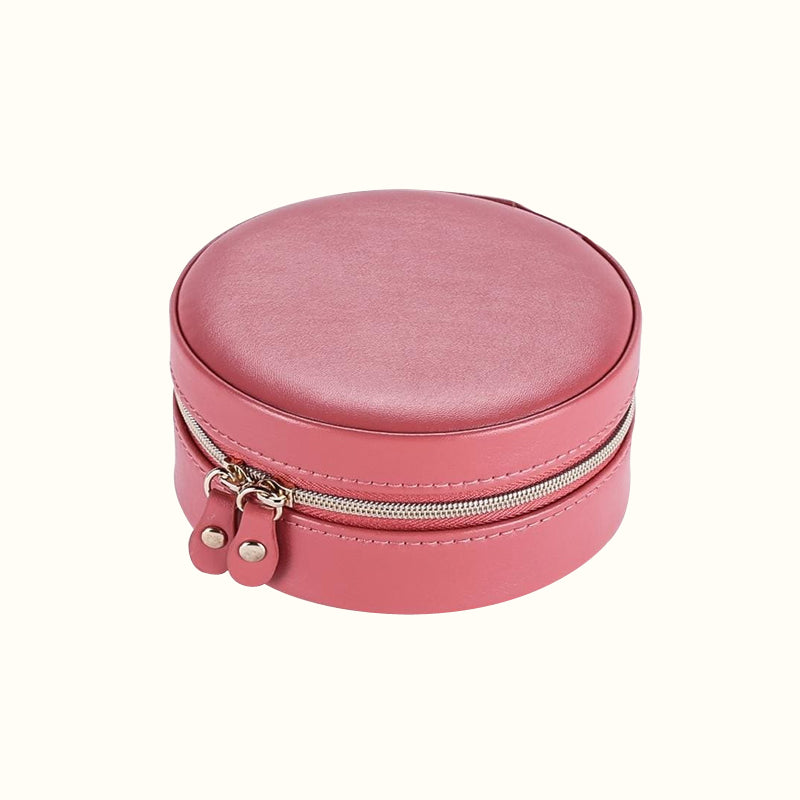 Trousse à bijoux de voyage en cuir ronde