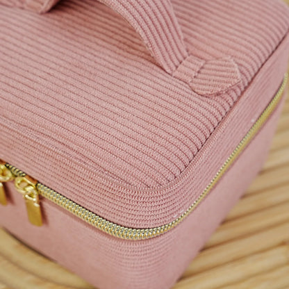Trousse à bijoux de voyage en velours rose avec miroir