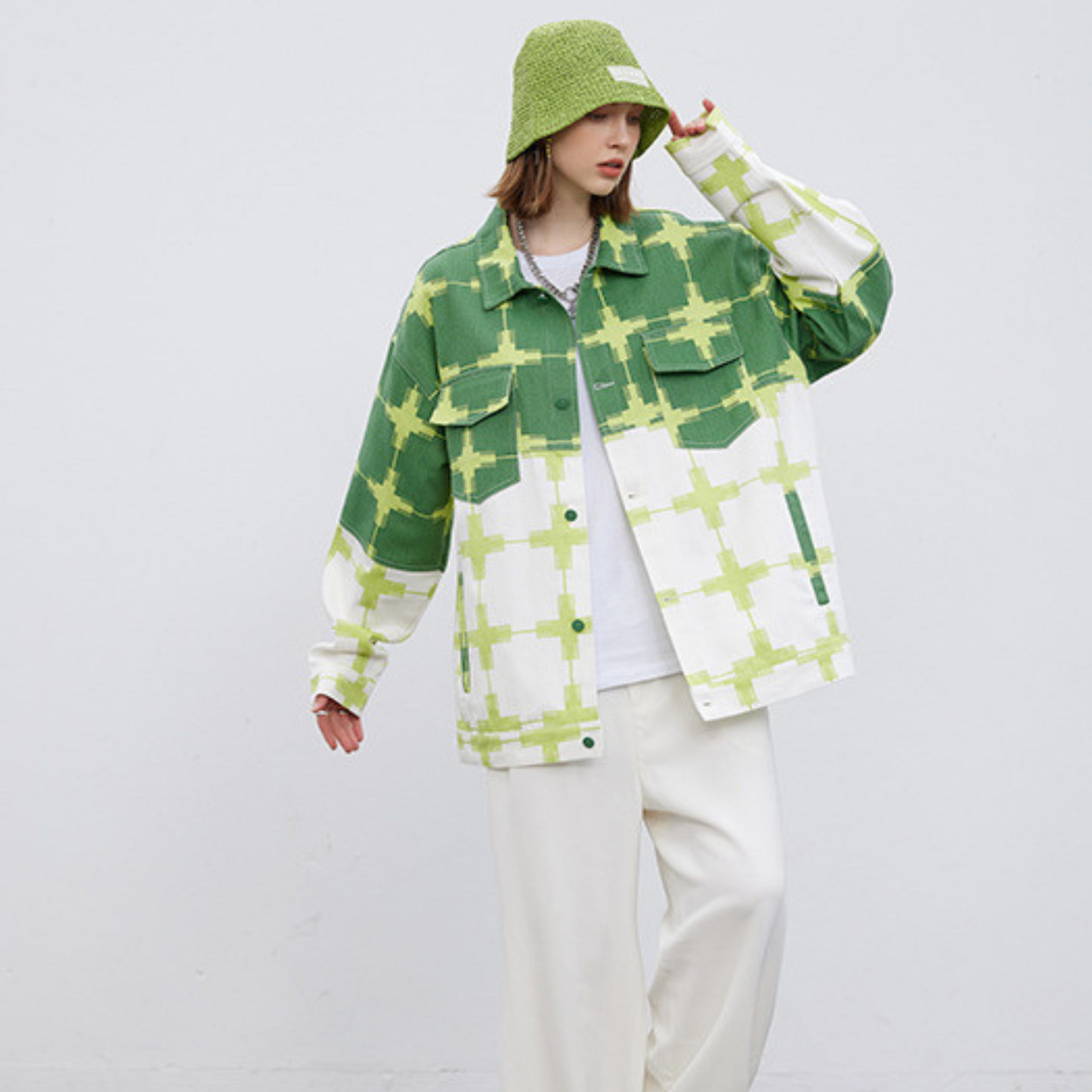 Veste streetwear verte et blanche