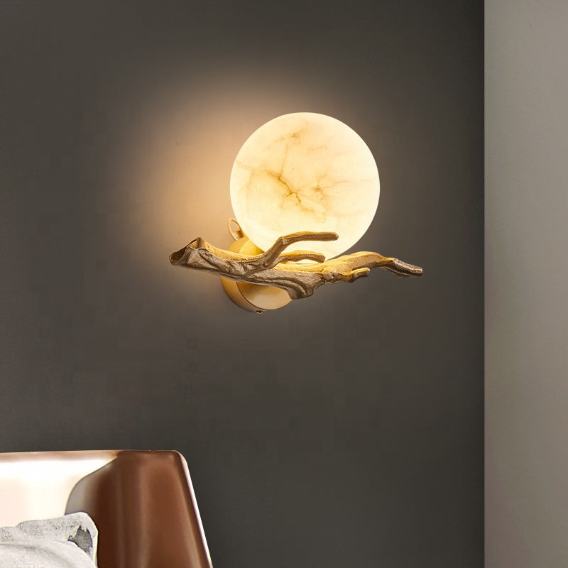 Applique Murale Design Moderne en Marbre et Cuivre – Éclairage LED pour Salon et Chambre